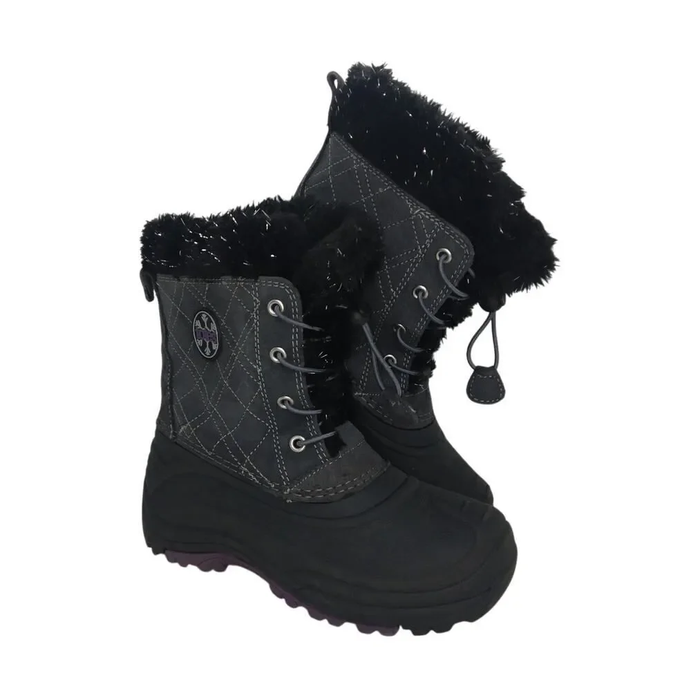 Totes Girls Pre-owned Black/Gray Waterproof Faux Fur Lined Winter Boots - sz. 4